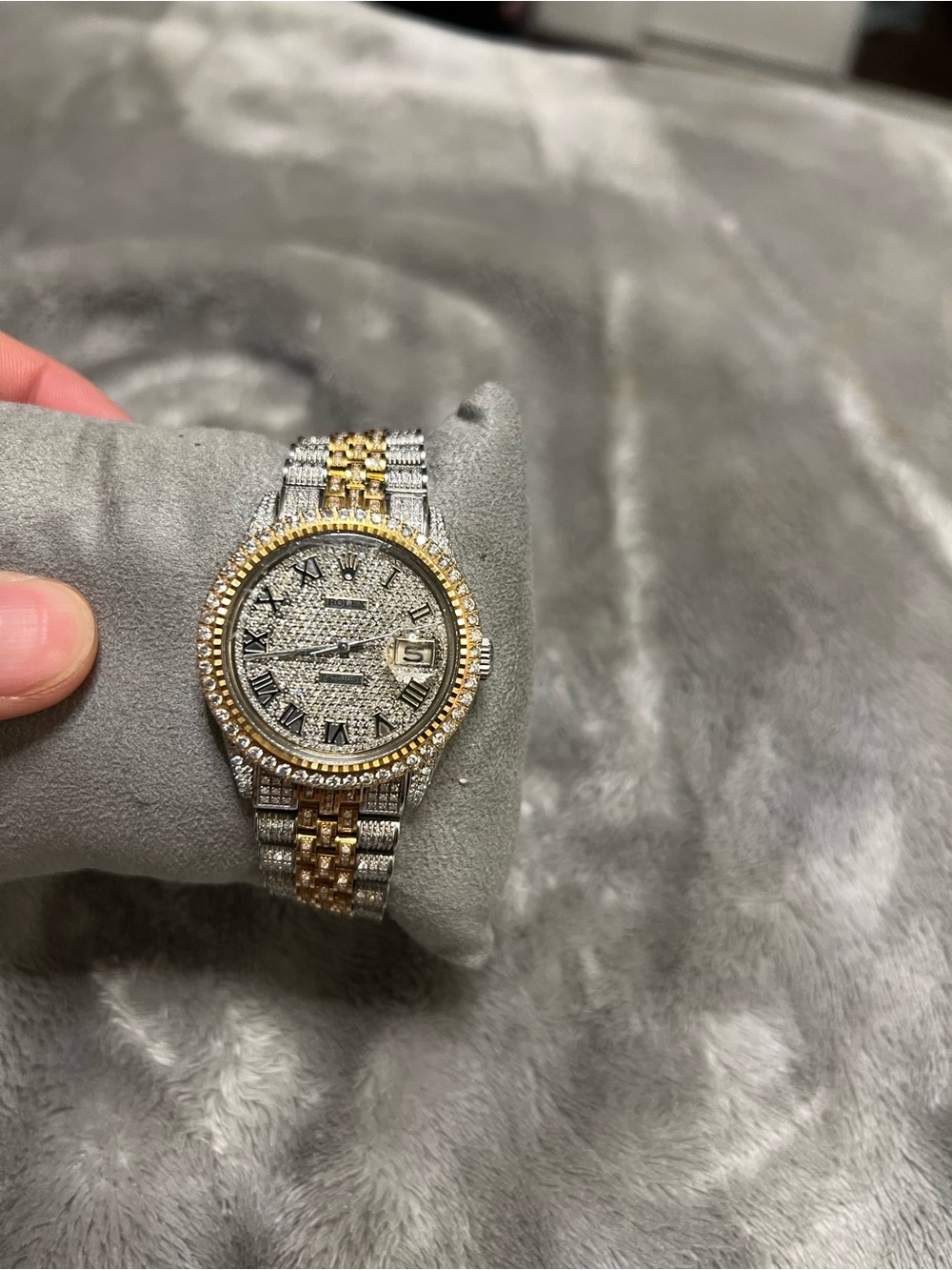 Rolex Two-Tone Full Diamond Pave Datejust 1603 36mm Jubilee Watch